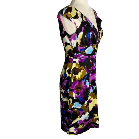 Donna Ricco Sleeveless Sheath Dress 4 Black Floral Zip V Neck Partially Lined - Picture 5 of 6